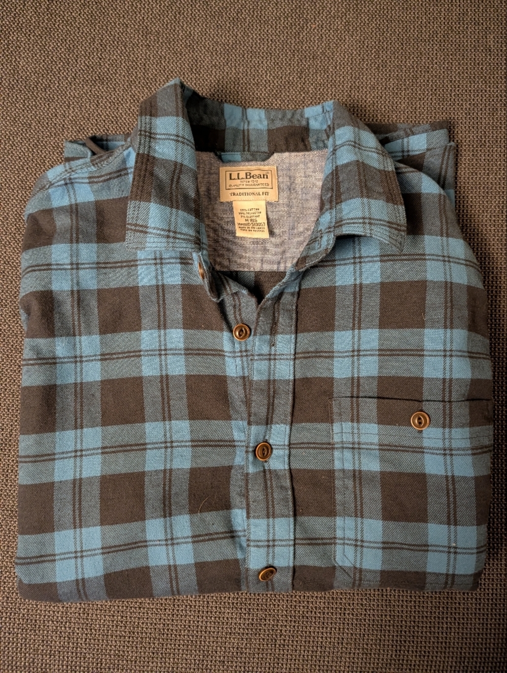 L.L. Bean Men's Blue and Black Flannel Shirt Men's M